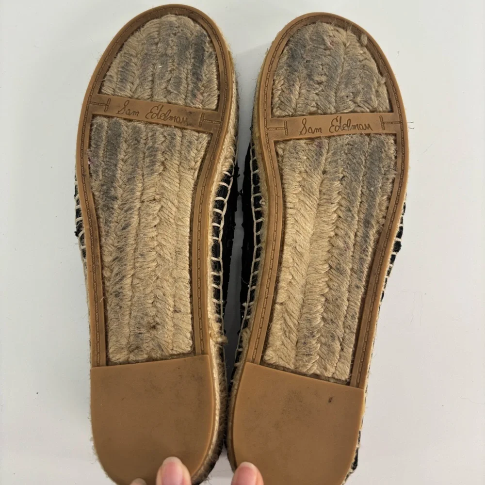 Sam Edelman Liam studded espadrille flats 8.5 runs big black leather silver